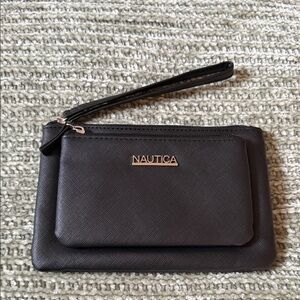 Nautica Black and Gold Logo Wristlet Clutch